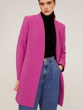 Mango NEW MNG Women's Magenta Pink Tailored Straight Cut Short Coat SZ Medium